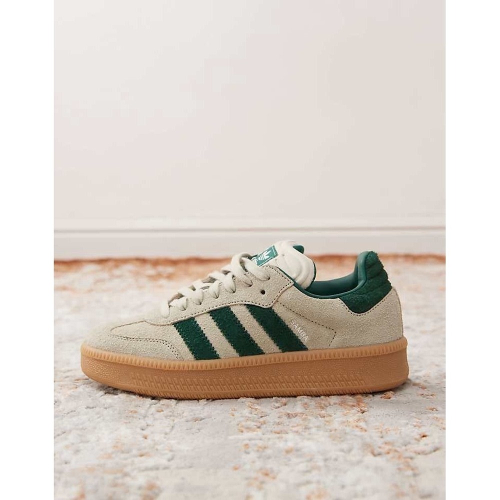 adidas Samba XLG J Youth Size 5 Big Kids Putty Grey Collegiate Green JQ9886‎